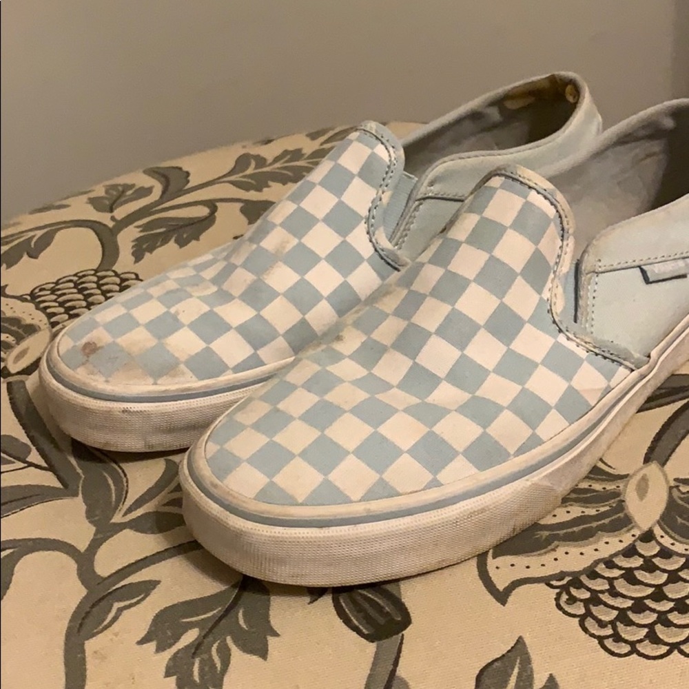 Blue and white checkered vans canvas